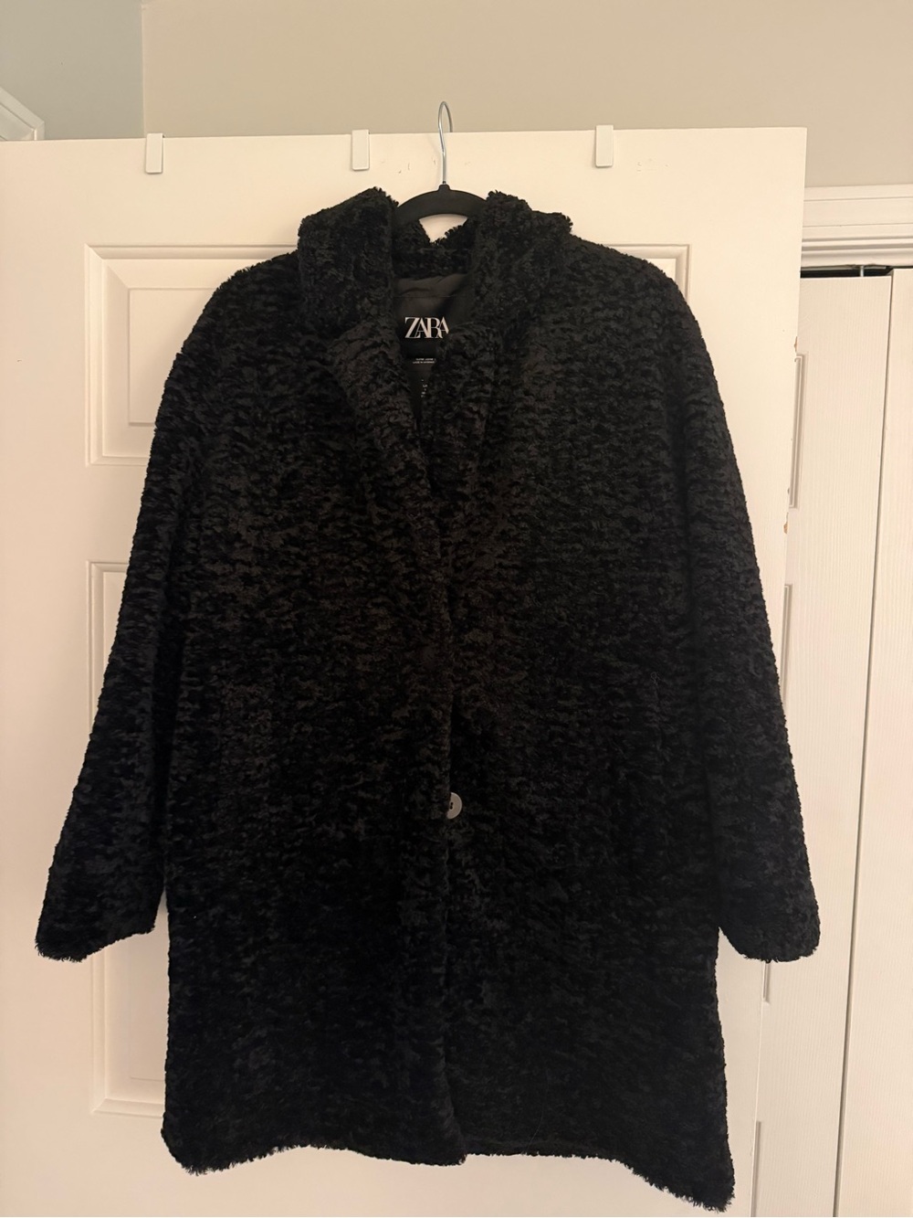 ZARA Black Faux Fur Teddy Coat